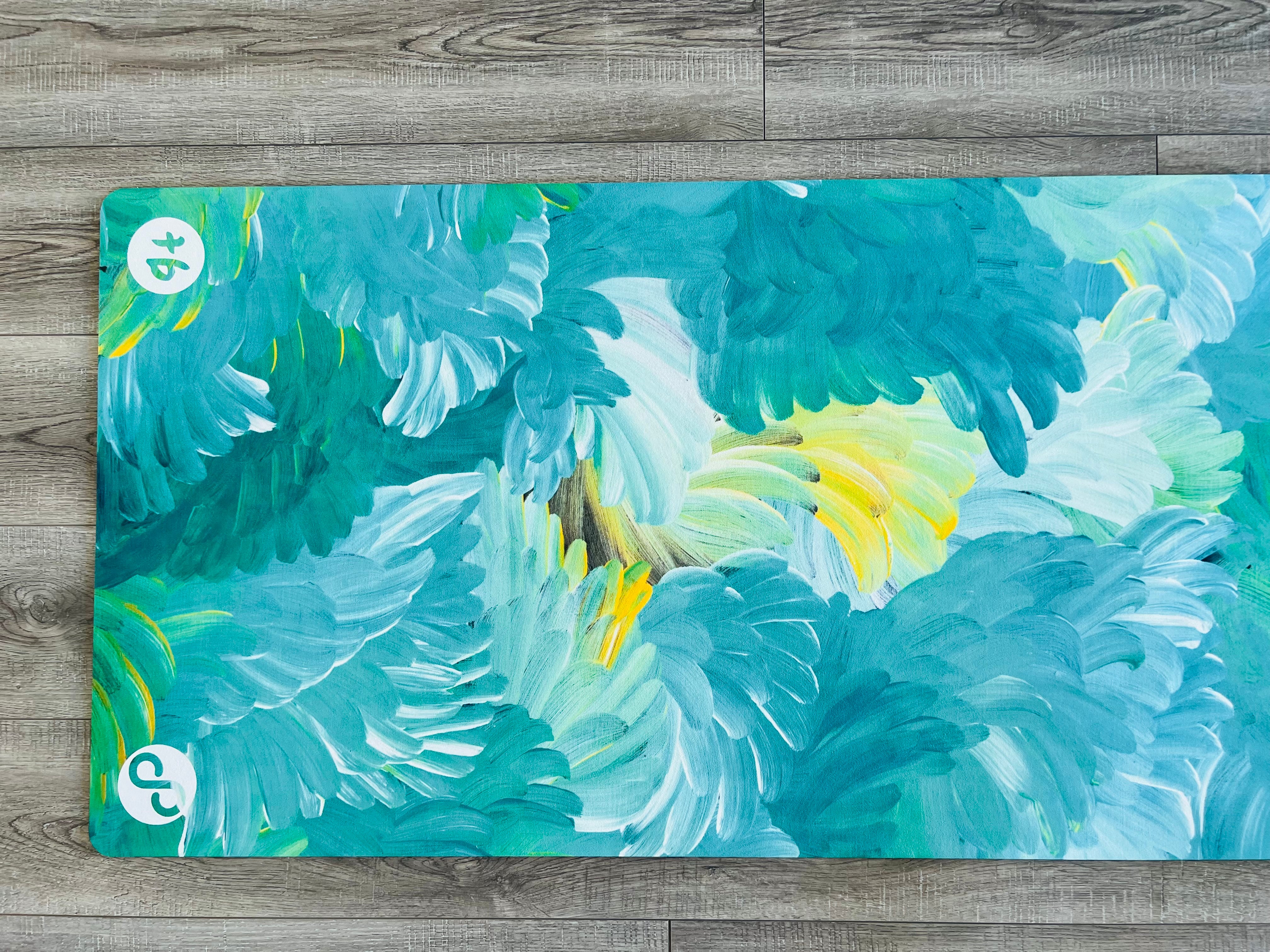 REFORMERMAT Micro-fibre Durable Reformer Pilates Yoga Mat - Aqua Angel Feathers Design