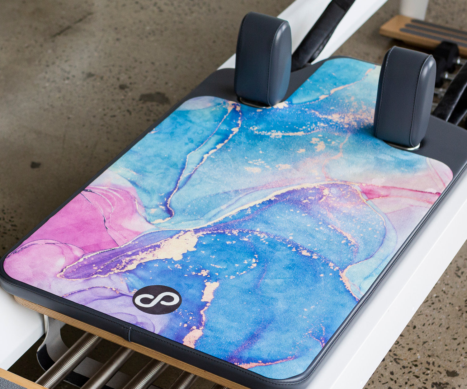 REFORMERMAT Pilates Reformer Machine Protector Durable Non-Slip Mat - Colourful Blue Pink Marbled Design