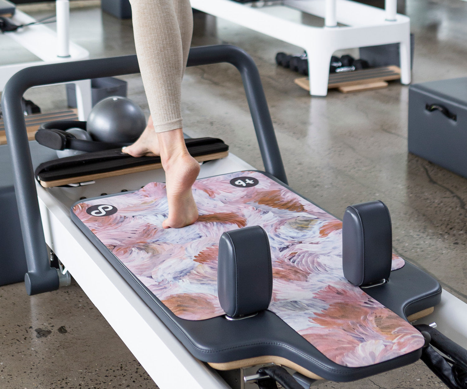 REFORMERMAT Micro-fibre Durable Reformer Pilates Mat - Secret Motion Brown Blue Feathers Angel Design