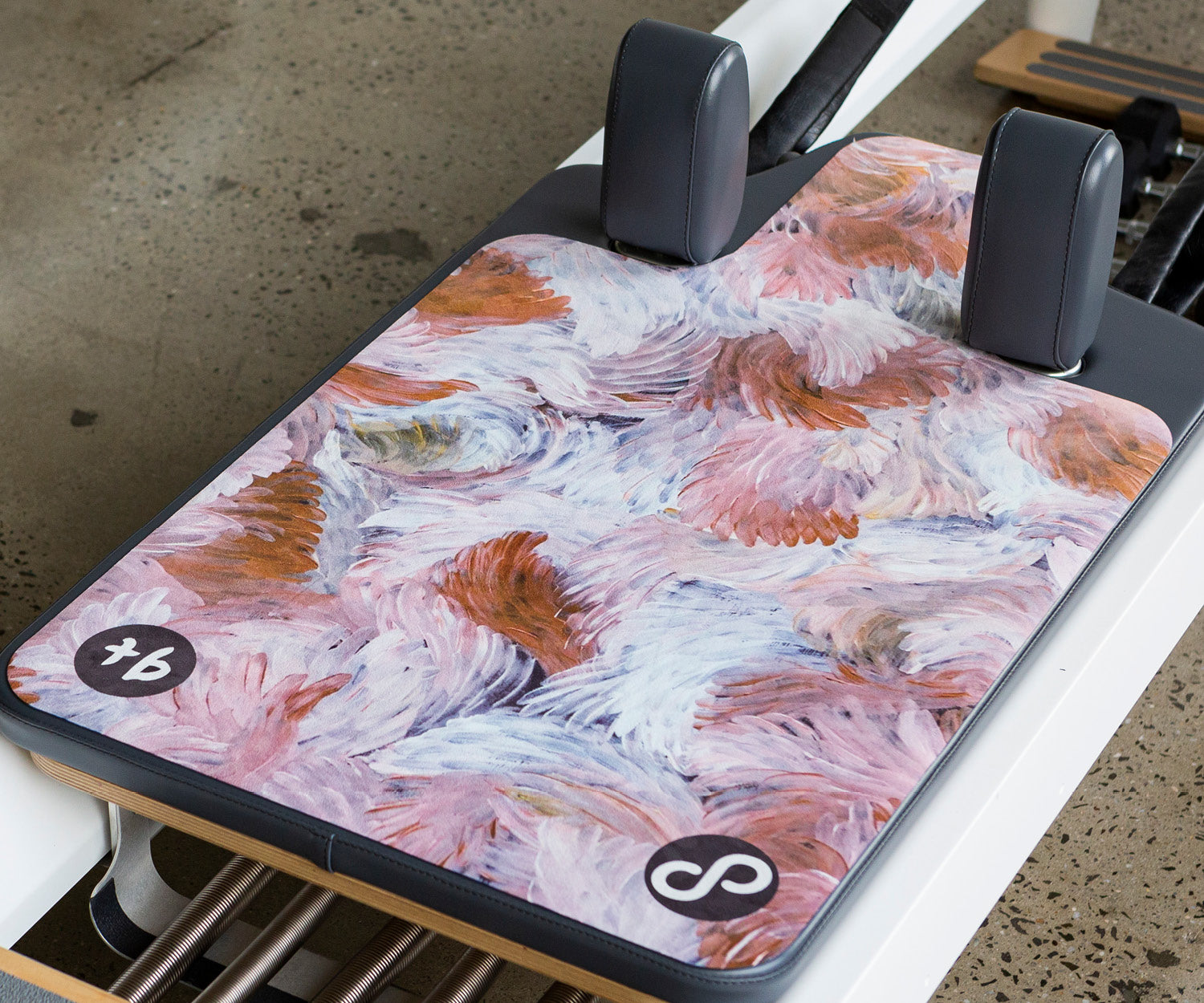 REFORMERMAT Micro-fibre Durable Reformer Pilates Mat - Secret Motion Brown Blue Feathers Angel Design