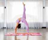 REFORMERMAT Female Practising With Pilates Reformer Durable Non-Slip Yoga Mat - Rose Pink Angel Feathers Design