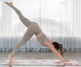 REFORMERMAT Female Practicing Micro-fibre Durable Reformer Pilates Yoga Mat - Secret Motion Blue Brown Feathers Design