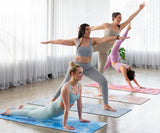 REFORMERMAT Females Practicing Micro-fibre Durable Reformer Pilates Yoga Mat - Blue Angel Feathers Design