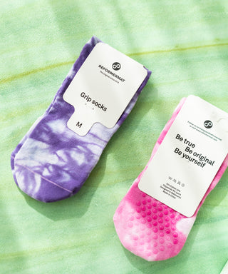 REFORMERMAT Pilates Reformer Grip Socks Organic Cotton - Tie-Dye Pink Purple Low Cut Style