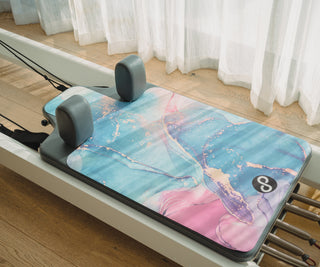 REFORMERMAT Pilates Reformer Machine Protector Durable Non-Slip Mat - Colourful Blue Pink Marbled Design