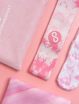 REFORMERMAT Micro-fibre Durable Reformer Pilates Yoga Mat Grip Socks Booty Bands - Pink Strawberry Milk Stripe Design Giftpack