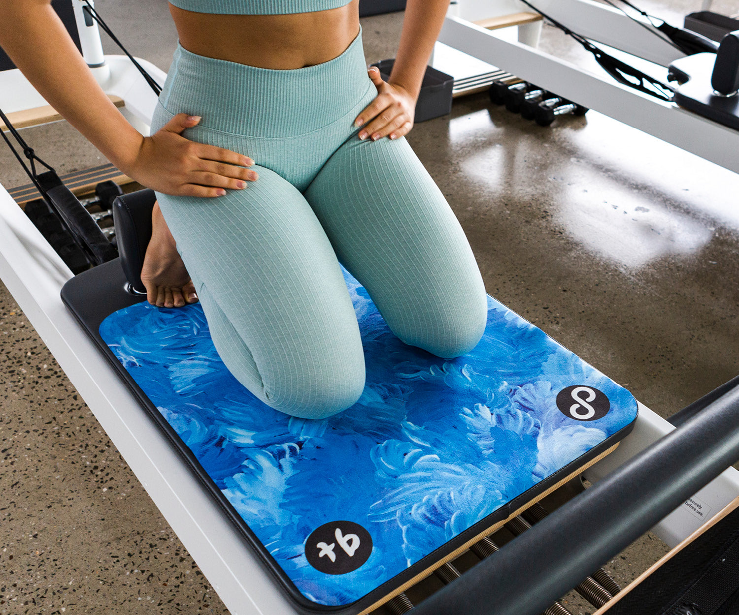 REFORMERMAT Female Practicing Micro-fibre Durable Reformer Pilates Mat - Blue Angel Feathers